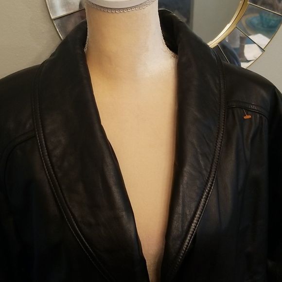 Wilsons Leather Black Shawl Collar Drawstring Waist V-Neck Leather Jacket Sz.XS - Picture 3 of 8
